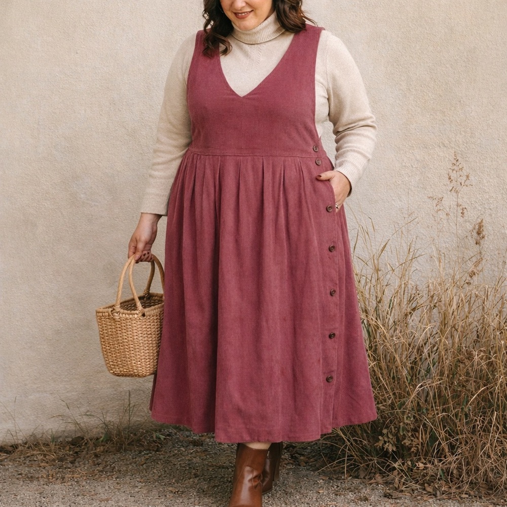 Jantzen Rosewood Corduroy Midi Pinafore Dress